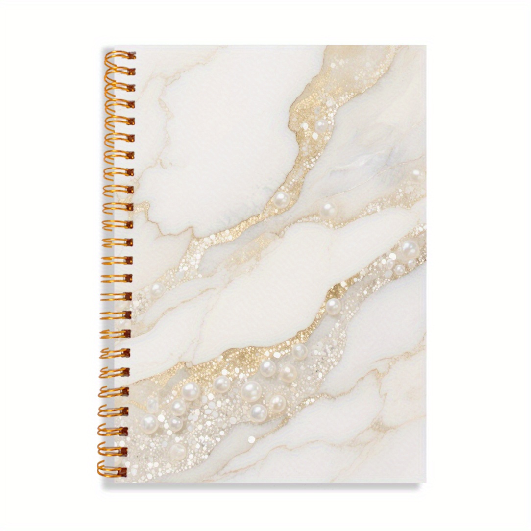 TEMU 1pc Carnet Élégant en Marbre avec Couverture Pailletée Perle - Journal Design , Cahier Spirale A5 (5,5x8,3 pouces) - Motif de marbre Blanc,