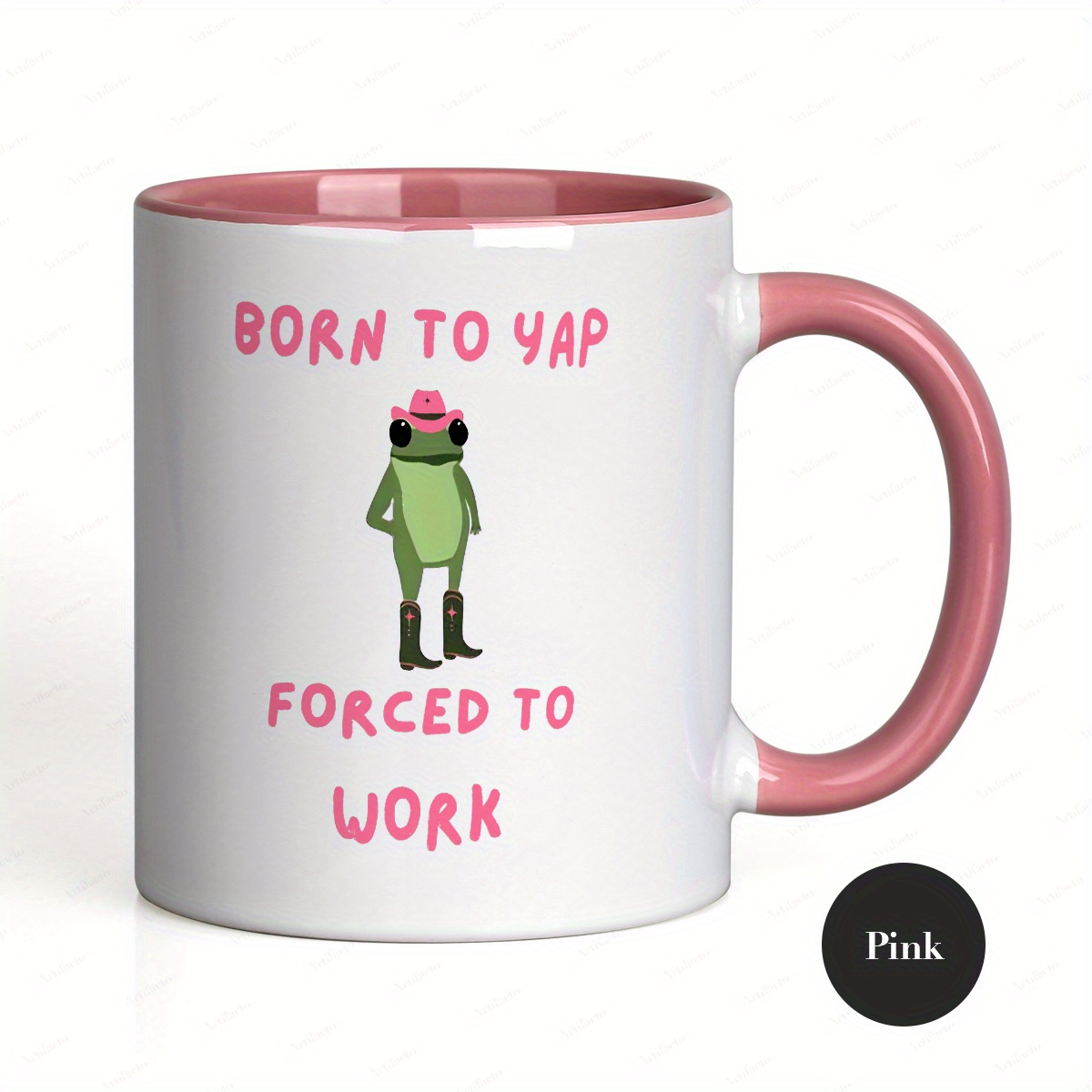 A 1pc, 11oz Ceramic Coffee Mug Featuring A Humorous That "born To Yap Forced To Work". Dishwasher Safe And Makes A Whimsical Gift For Workaholics, Suitable For Everyday Use Or Birthdays