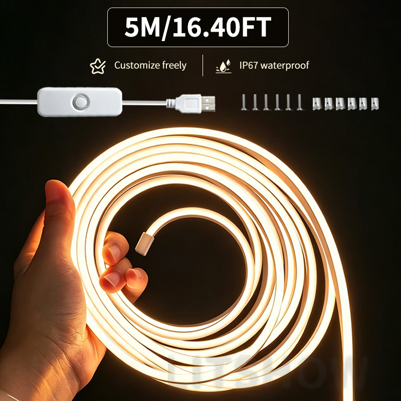 TEMU Tira de luz de neón LED flexible USB 501 | Luz decorativa creativa, color , fácil de instalar, adecuada para / comedor / dormitorio / / estudio