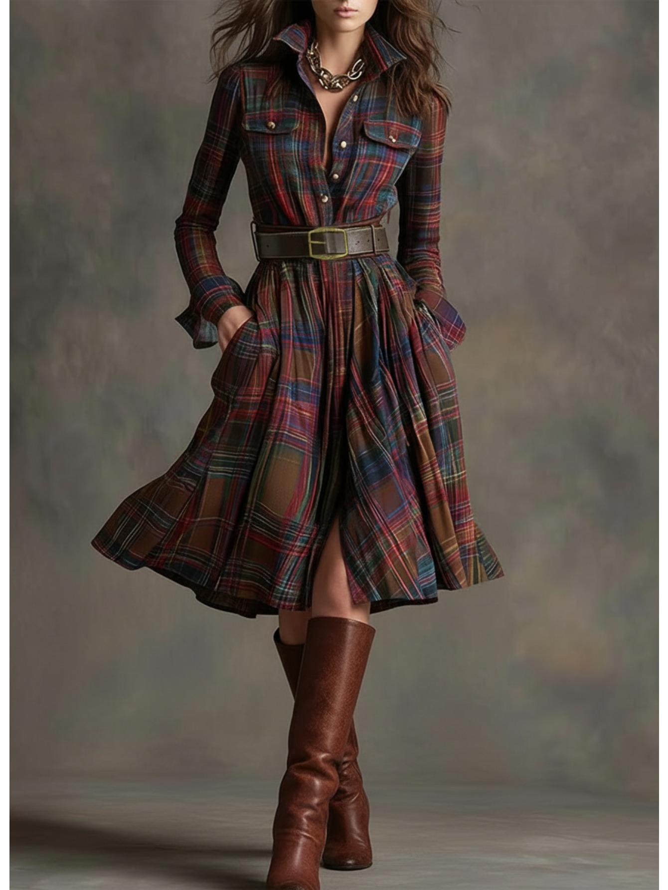slim fit dress slacks Elthea Belted Midi Dress in Navy