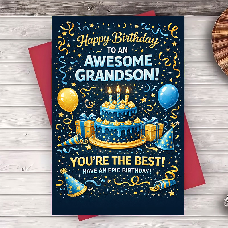 TEMU Designed To Wish Your Grandson A Happy Birthday. Perfect For Family And Occasions, This Vibrant And Greeting Card Is An For Celebrating Your