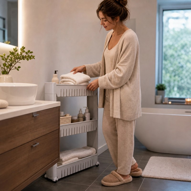 3-Tier Narrow   Cart with Dual Brake Wheels, Wheels Lock   When Stopped, Suitable for Wet Bathroom Floors, Kitchen Water Stains, Laundry Smooth  , Bedroom Wood Floors, Narrow Space Moving Storage, Heavy-Duty Material Shelf