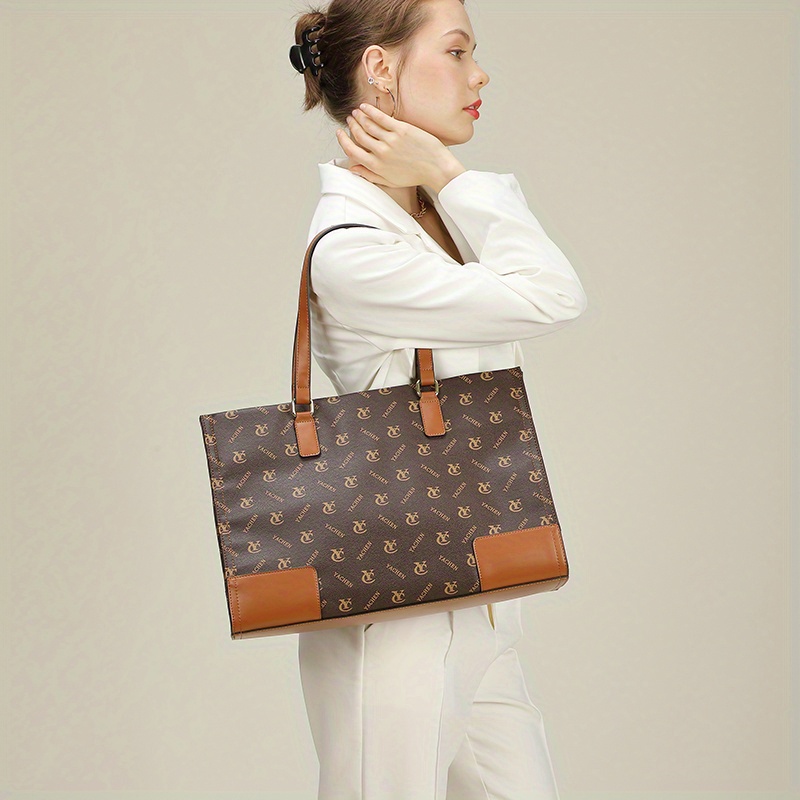 1pc elegant split leather tote bag with removable strap zipper closure polyester lining and wristlet   edge painted christmas gift idea Product details 3