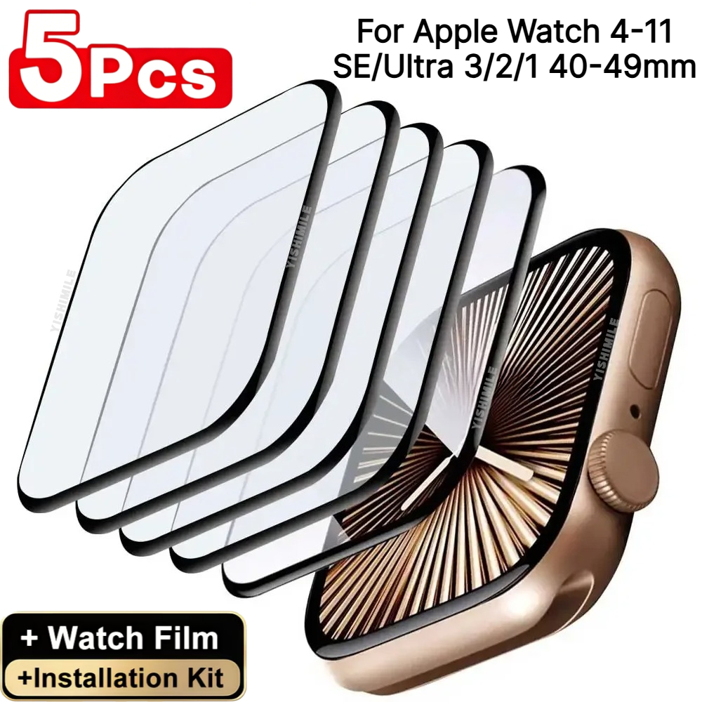 TEMU 5 pezzi Protezioni Orologio Pellicola Morbida Adatta per Apple Watch 11 Ultra SE 1/2/3 40/41/42/44/45/46/49Mm, Bordo Arrotondato Massima