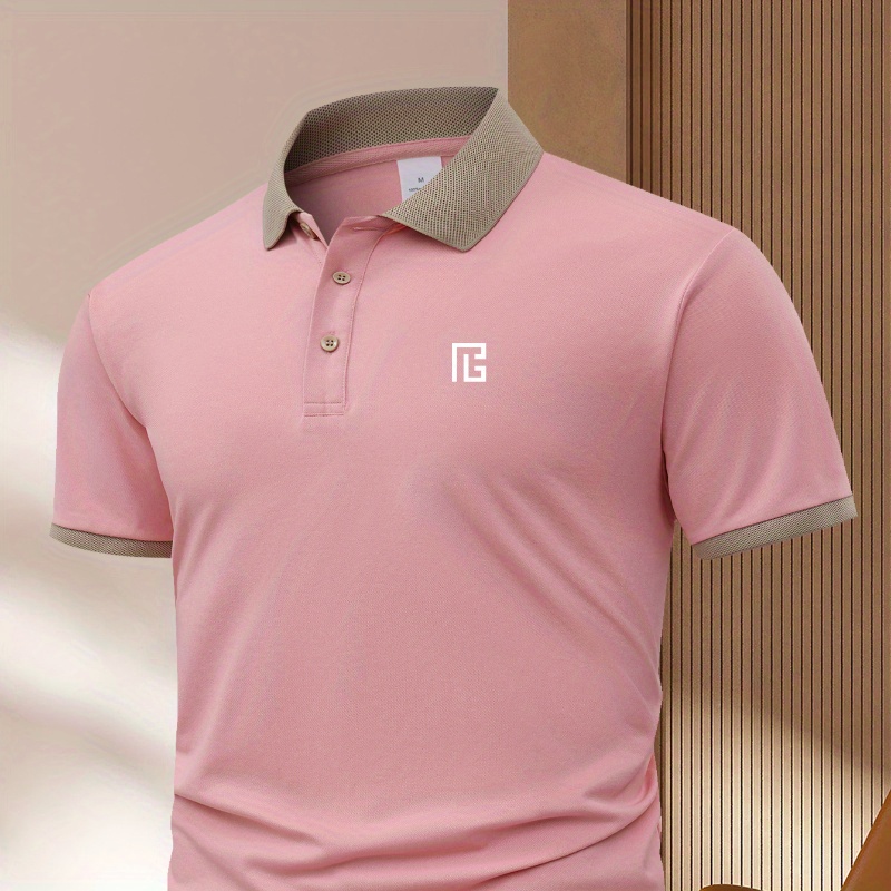 

Chemise de golf à motif géométrique tendance pour homme, col à décontracté, boutonnée sur le devant, en polyester, coupe standard, légèrement extensible, manches courtes, vêtements d'été