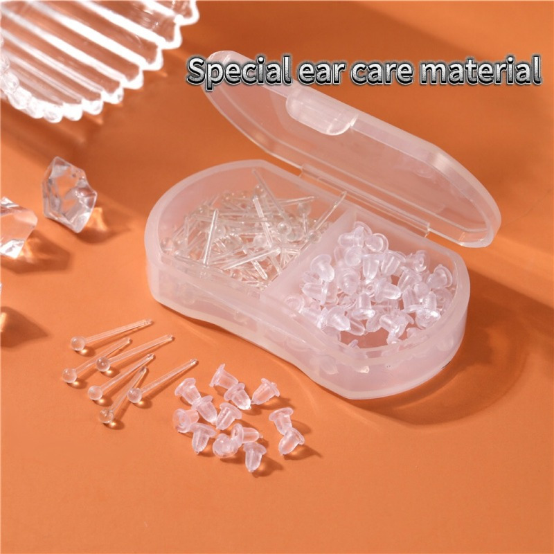 60 Resin Transparent Stud Earrings Set with Ear Plugs