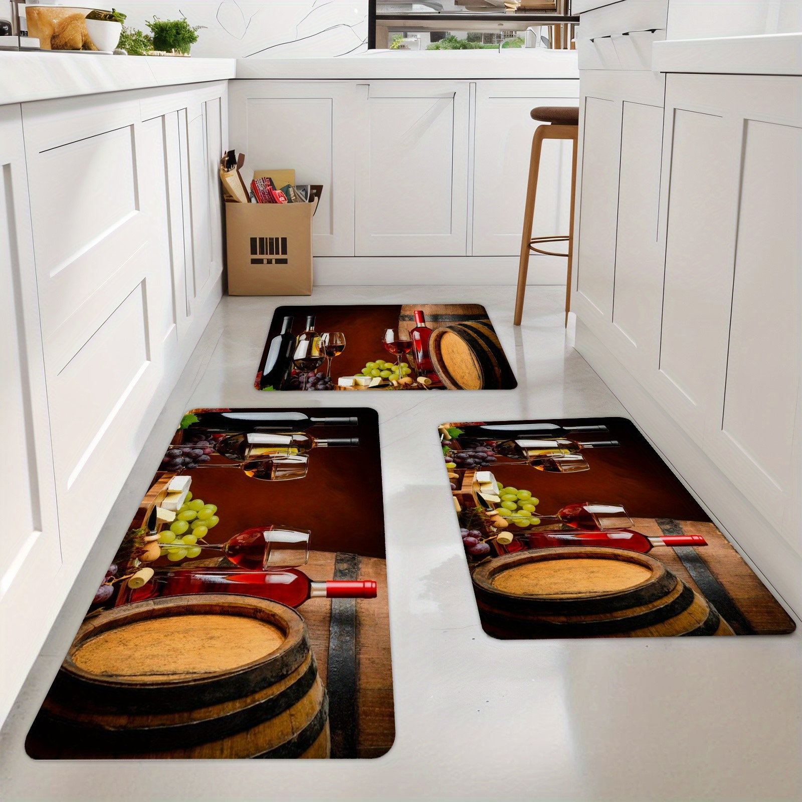 TEMU Christmas Decorations For Home, 3pcs Set Kitchen Mats, Wine And Design, Non Slip, Easy To Clean, For Bedroom, Living Room, Perfect Gift For Who To Make Wine, Thanksgiving Gifts