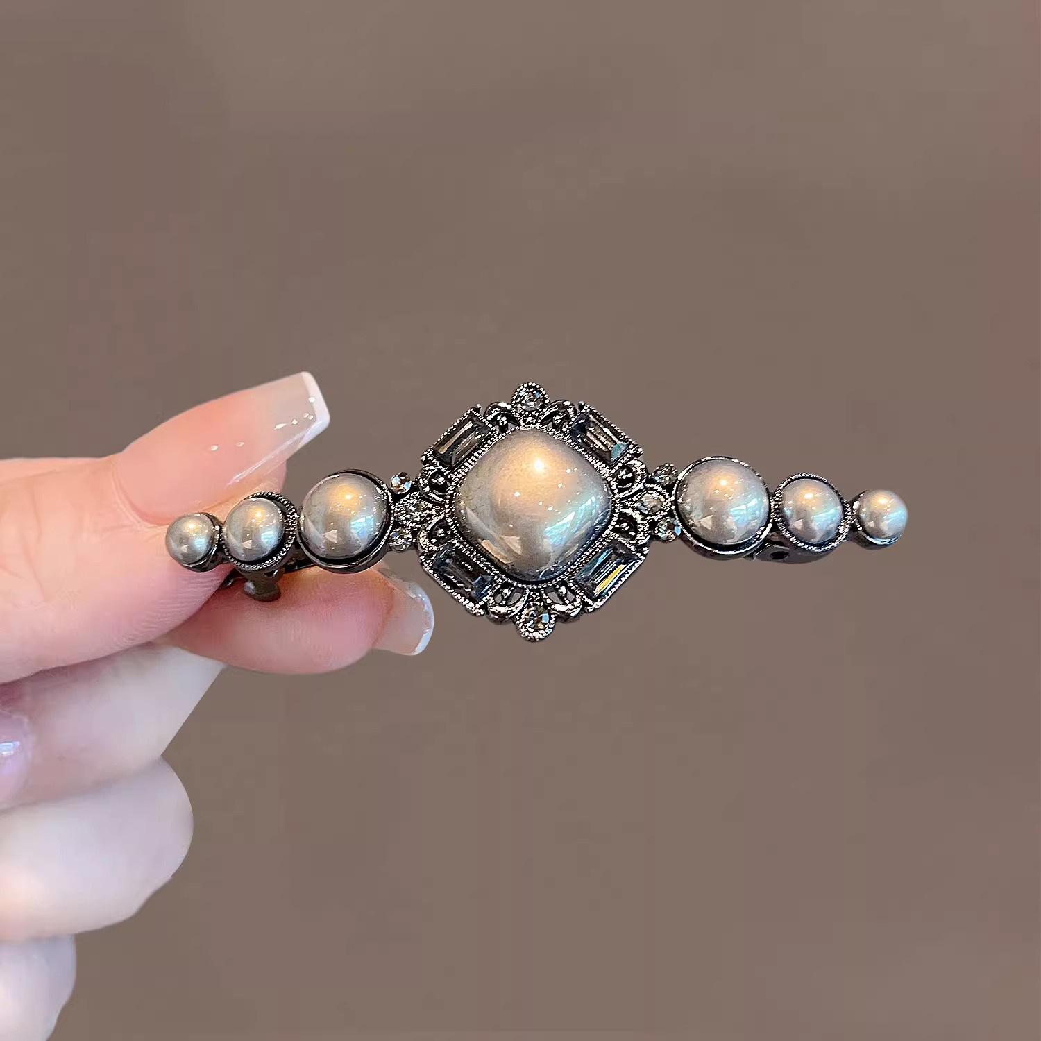 TEMU Vintage Court-style Spring Clip Hairpin, Elegant And High-end Feel, Half-up Half-down Back Of Head Hair Clip, One-bar Clip, Horizontal Clip,