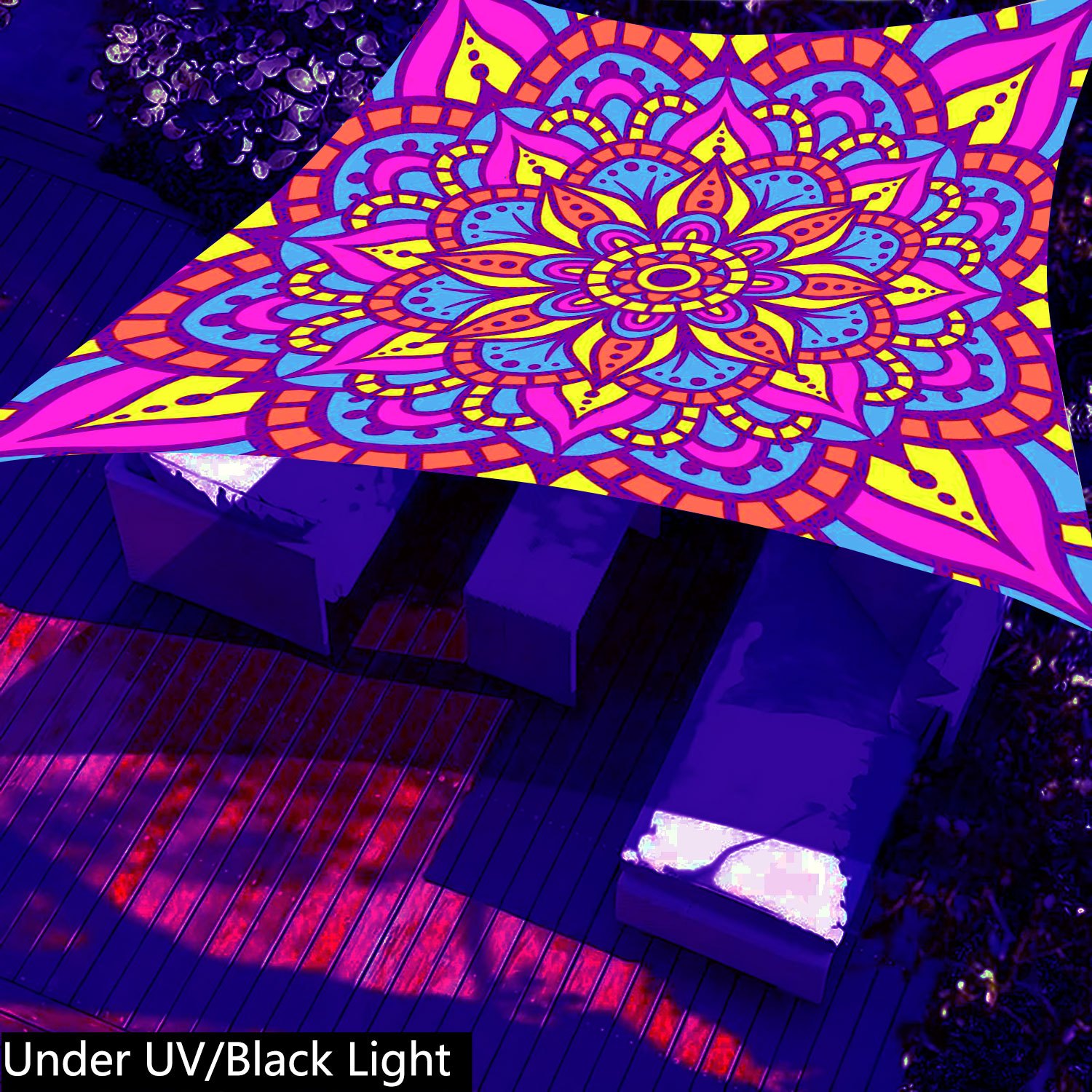 TEMU [Bohemian Outdoor Zonnescherm] 1 stuk UV-lichtgevend - Mandala Zonnescherm Canopy - Levendig Bloemen- en Geometrisch Ontwerp, UV-lichtgevend,