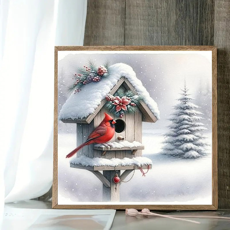 TEMU Un ensemble de peinture diamant représentant un cardinal rouge, comprenant des 5D ronds complets - Kit d'artisanat avec toile pré-imprimée et
