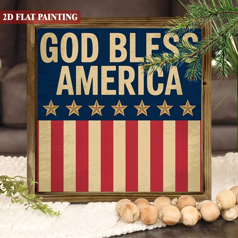 Vintage God Bless America Wooden Plaque 4th of July USA Patriotic