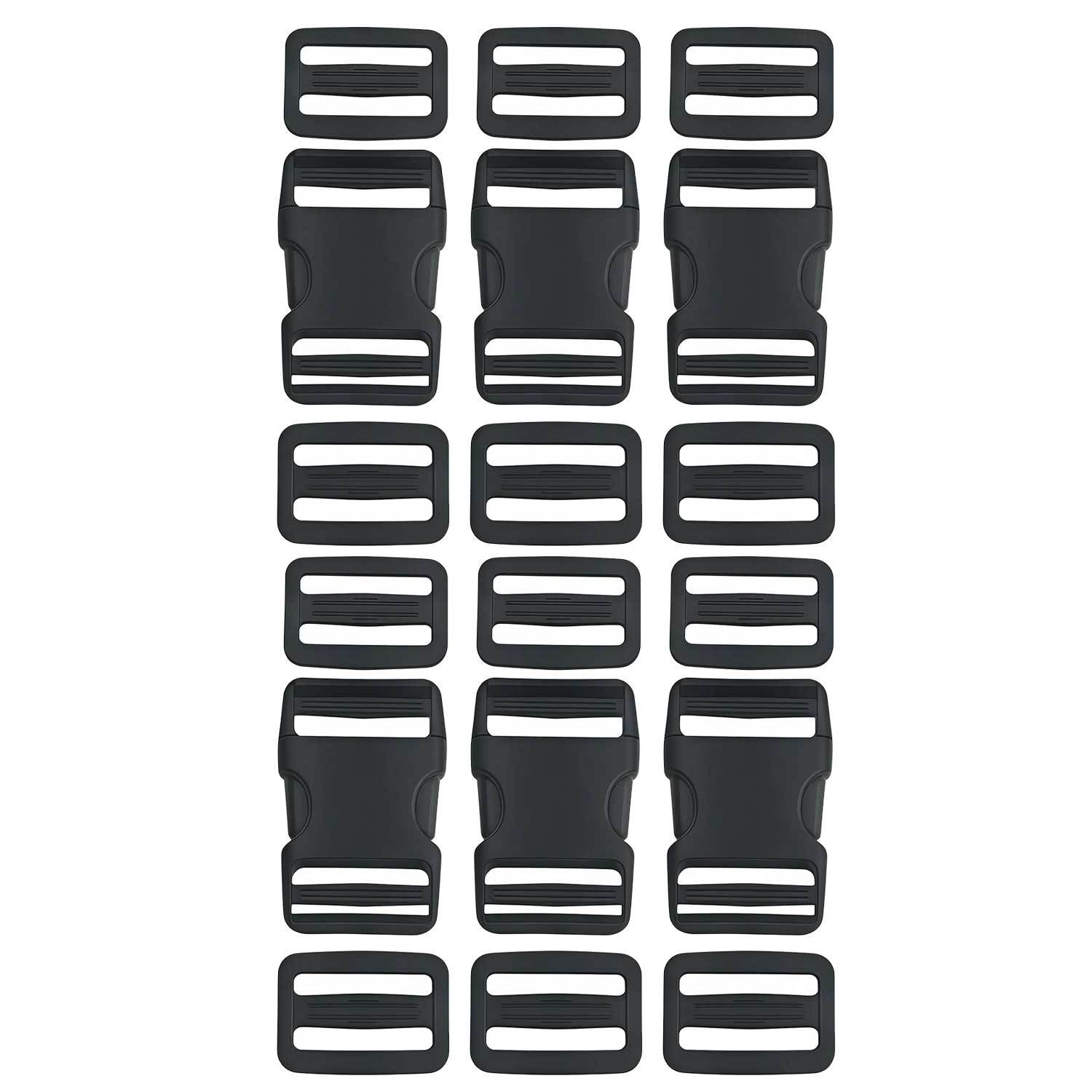 TEMU Kit de 18 boucles en plastique - 6 boucles à dégagement latéral + 12 clips coulissants de rechange pour sangle de sac à dos, fabrication de sacs