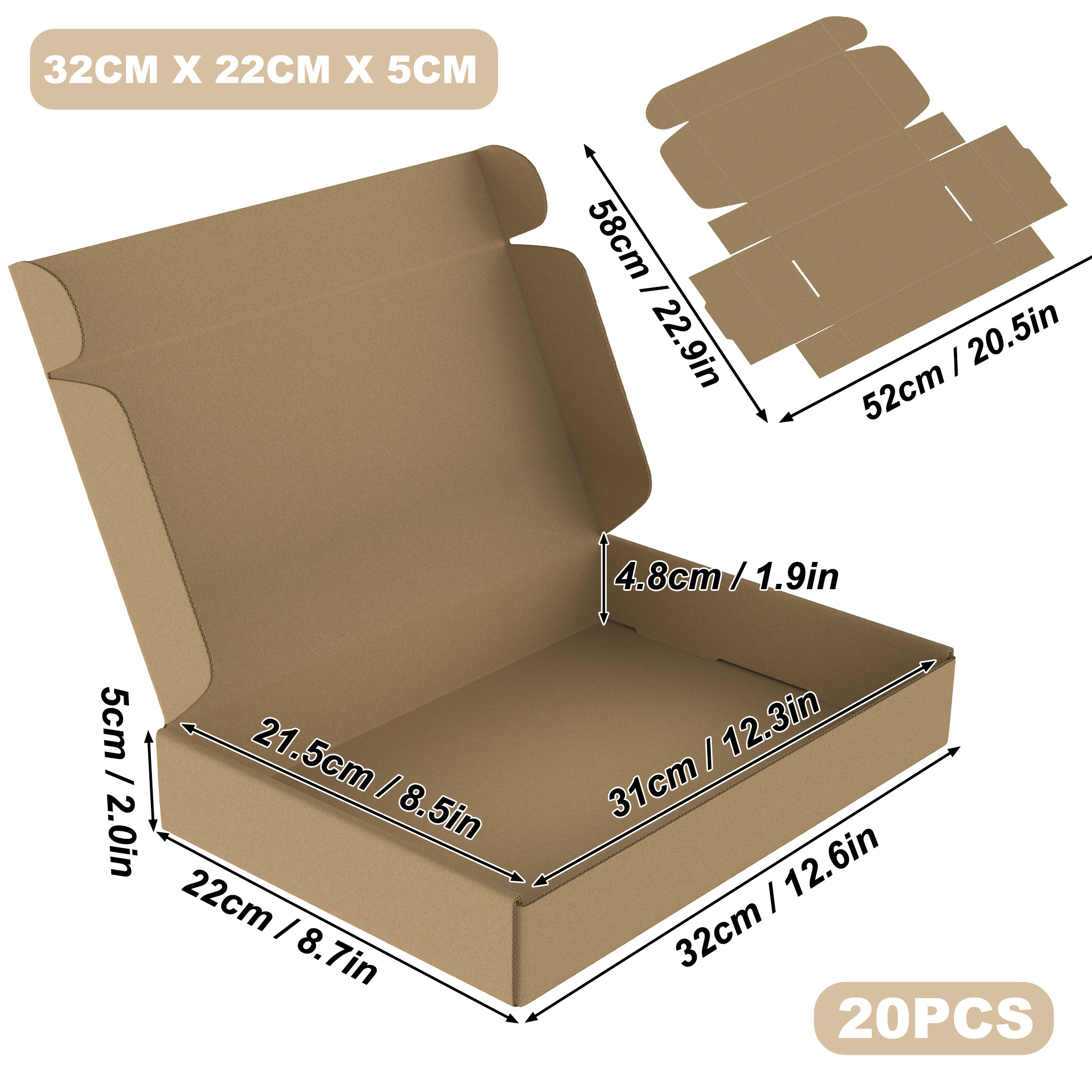 TEMU Boîte d'Emballage 15x10x4/20x15x5/32x22x5cm en Carton Renforcé de Haute Qualité, Rapide et Facile, Espace de Stockage Occupé