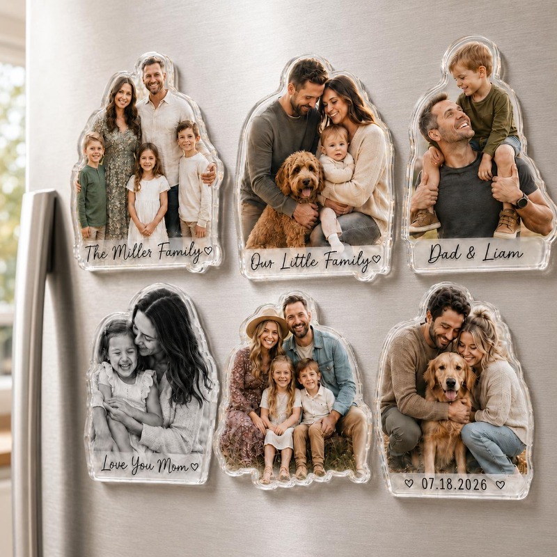 TEMU 1pc 2d Custom Family Photo Magnet, For Family Commemorative Gifts, Pet Photo Magnet, Personalized Acrylic Magnet, Family Gift, Memory Photo
