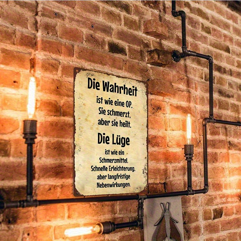 Image of 2d Flat - A 2d Flat Metal Sign Featuring A German Proverb, Measuring 20.32cm By 30.48cm. This Rustic Vintage Plaque Showcases Inspirational Quotes About And Painful