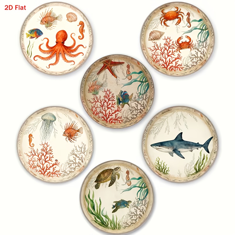TEMU Sottobicchieri in legno 2D , 6 pezzi con motivo vita marina, adatti per riunioni , caffetterie, , tutte le , decorazioni per la casa, regalo di