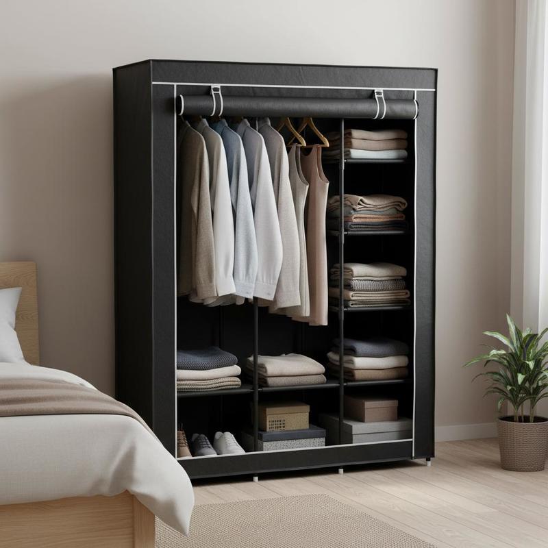 Capacity Fabric Wardrobe With Zipper Doors & Shelves - Space- Non-woven Suitable For Clothes , 10-shelf, Assembly, Freestanding Wardrobe For Small Apartments, Dorms, Bedrooms (multicolor)