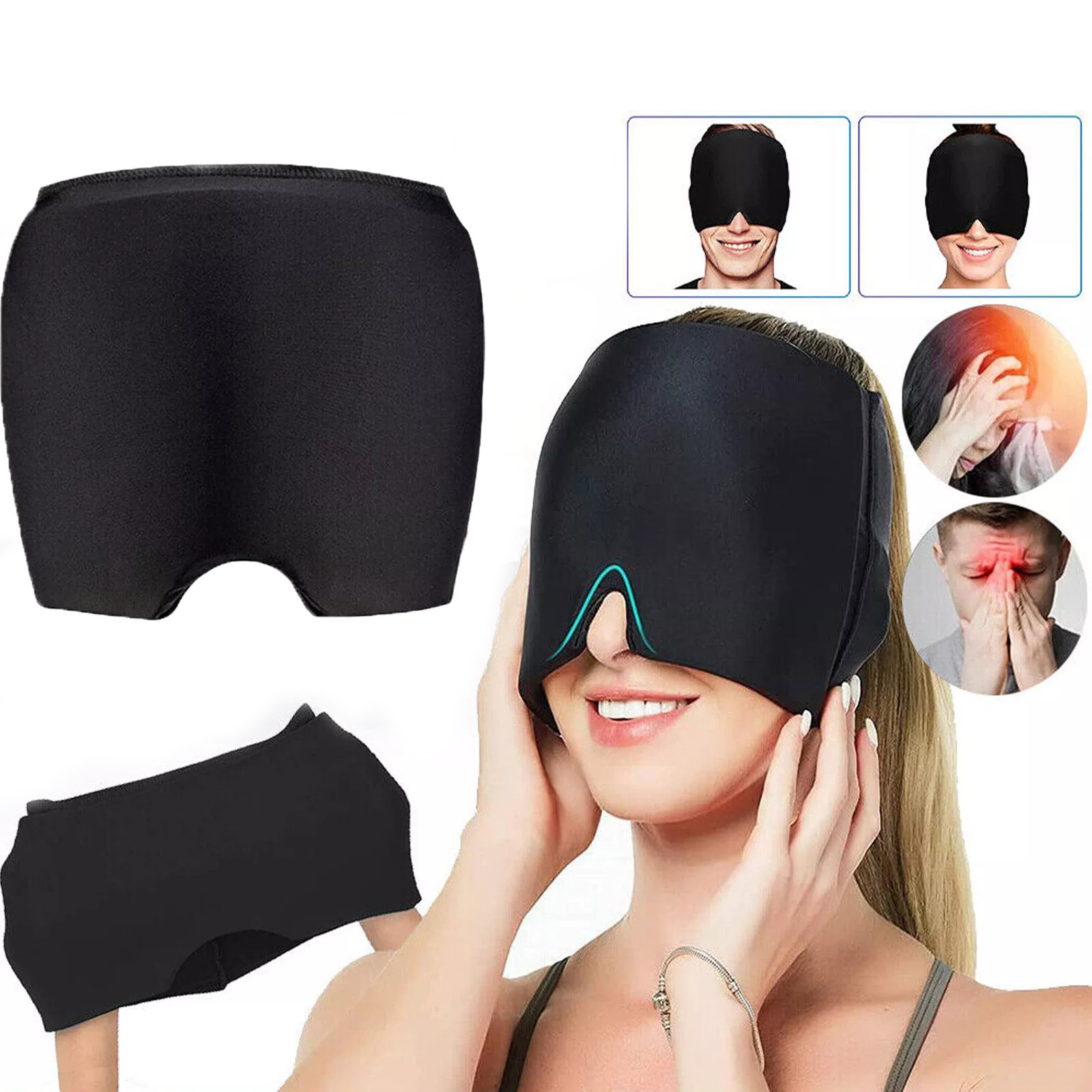 2pcs Migraine Relief Cap, Headache Relief Cap with Ice Pack, Gel Head Wrap Cap, Cervical Spine Relief, Sleep Relief, Eye Relief, Fatigue And Relax