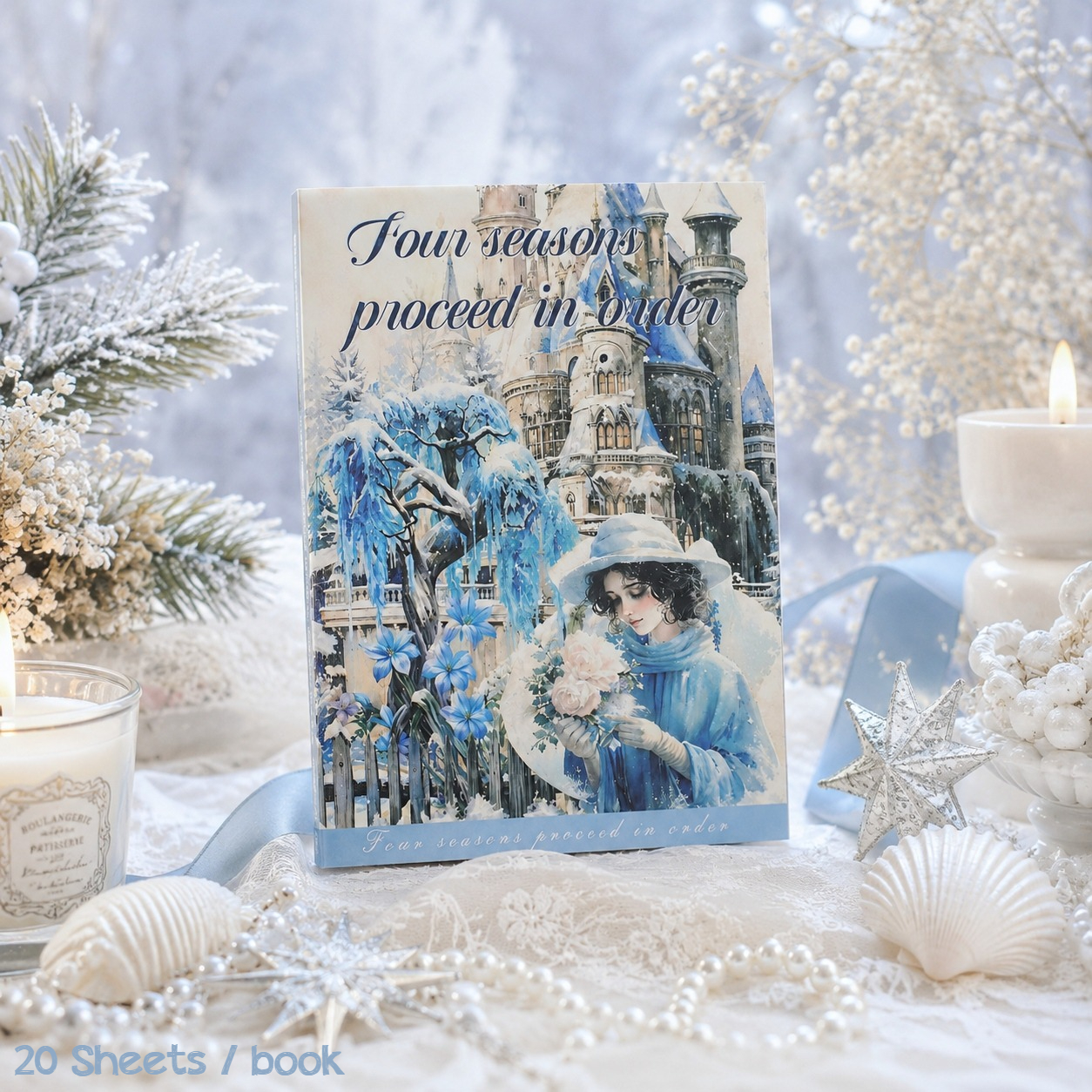 TEMU 20 Sheets/book Winter Decorative Stickers, Winter Theme Sticker Book, Snow Castle Vintage Stickers For Scrapbooking, Junk Journal, Planner, Card