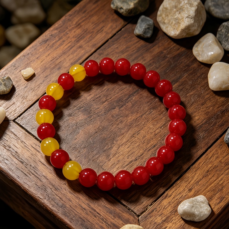 Handmade Full-red Round Bead Aura Bracelet, Gift for Elders