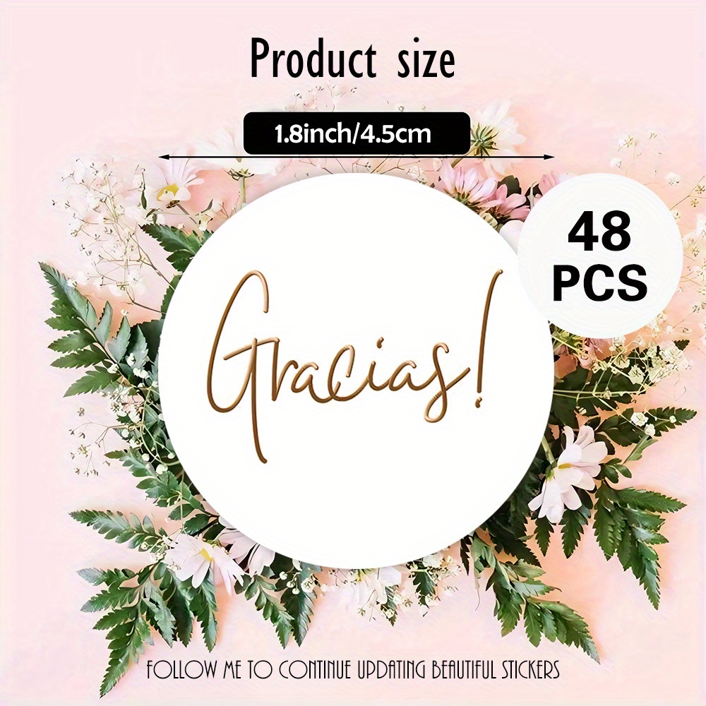 TEMU 48pcs 96pcs 144pcs Elegantes Pegatinas Circulares de Estilo Caligrafía "Gracias", para Tarjetas de , Regalos de , Detalles de , Decoraciones ,