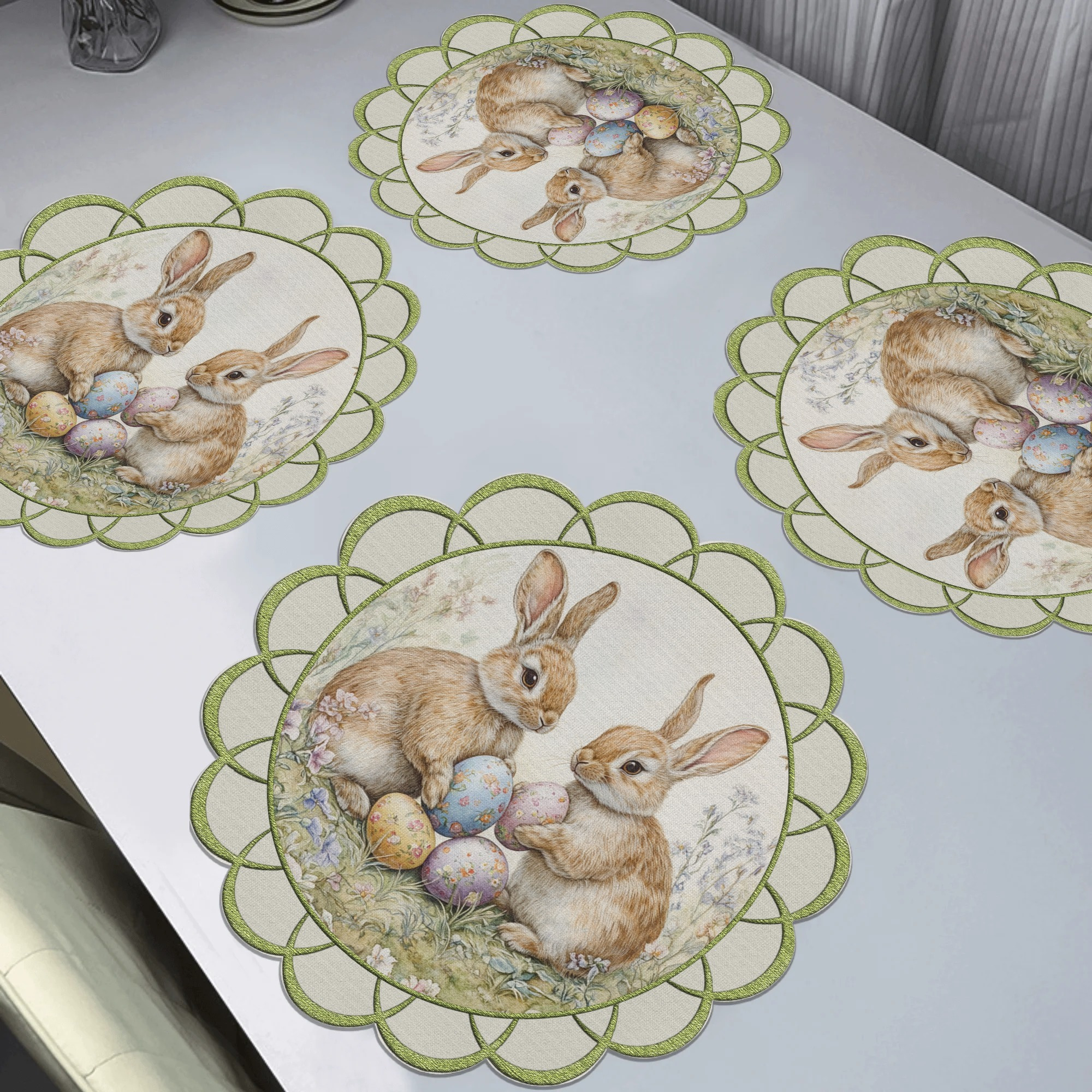 

Set Of 4 -themed Round Placemats, Featuring Non-slip, Heat-resistant , Easy To Clean, Made Of Polyester, Easter Meals And Celebrations - 15 Inches.