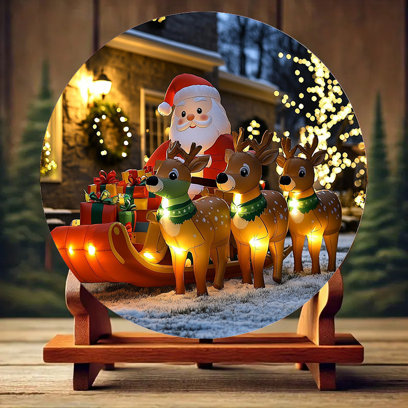 

Inflatable Christmas Decoration Set - Santa Claus, Reindeer & Sleigh Scene With Illuminated Presents, Classic Holiday Outdoor Decor For Yard & Garden, Christmas Party Decorations