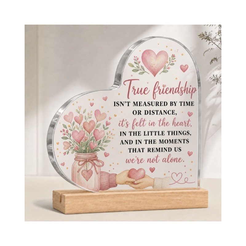 TEMU Pré-Utilisation, Décoller le Film, Plaque Commémorative en Acrylique de Cœur sur le Thème de avec Support en Bois, Vase de Style Aquarelle et