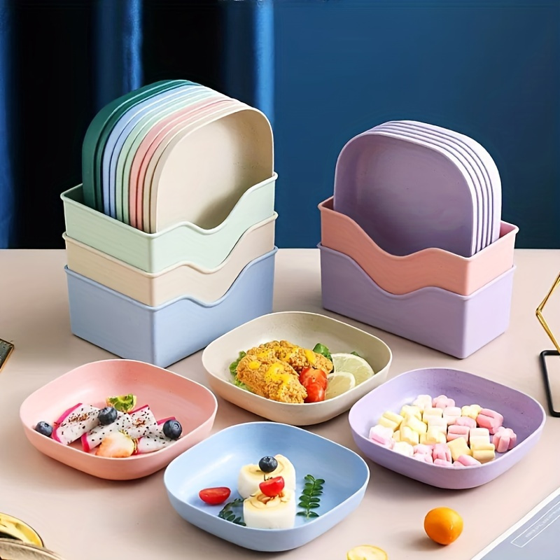 10 platos pequeños cuadrados y coloridos/10 platos cuadrados/El tamaño del plato es de 5.12 pulgadas/Plato portátil para alimentos/Plato para huesos hondo/Plato para fruta/Muy adecuado para snacks y desayuno/Plástico duradero -/Herramienta de cocina imprescindible