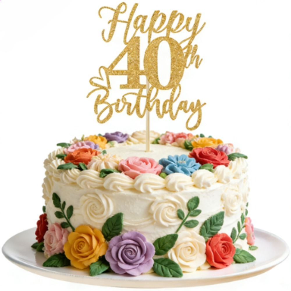 Image of Celebrating : Cake Topper For A 40th Birthday, Party Decorations, Toasting To 4 , Humorous Birthday Supplies With Golden Glitter, Halloween, Christmas