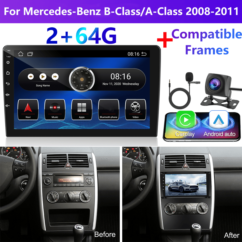 TEMU PODOFO Autoradio 13 pour Mercedes-Benz /A (2008-2011) - Écran Tactile HD 9", CarPlay & Auto Fil, GPS Navigation, Caméra de Recul AHD, WiFi,