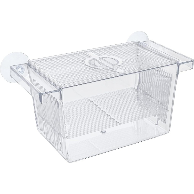 Image of 2-tier Aquarium Breeding Box, Acrylic Fish Incubator For Fry/, Multifunctional Isolation Tank With Suction Cups For Betta, Guppy & Shrimp, Clear Fish Spawning Box (small/large Size), Without Battery