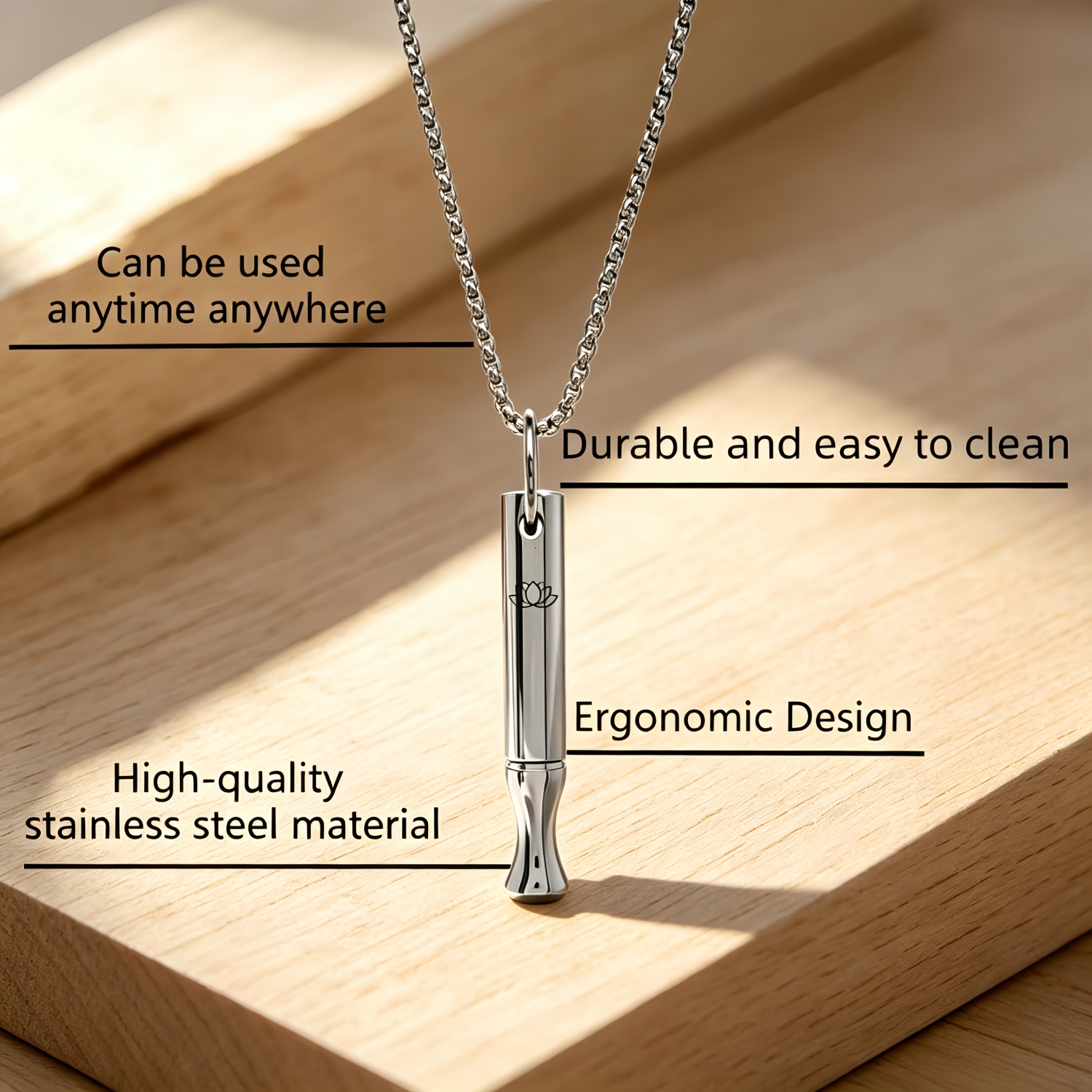 Men's Stainless Steel Breathing Necklace for Mindfulness