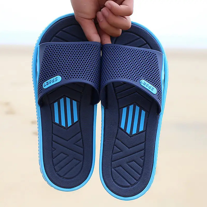 men s lightweight   sandals - non-slip beach, cushioned insole & arch support - lightweight eva upper & pvc sole - for pool, gym, travel - slip-on slippers for men -   in navy/blue accents - ideal for outdoor, camping, casual attire, gym footwear,  , durable construction, versatile footwear,   Product details 1