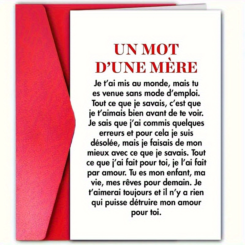 TEMU 1 Carte de Fête des Mères avec Enveloppe Rouge, Présentant une Lettre Émouvante de Fils et Fille avec " Ne Peut Détruire Mon ", Fabriquée en