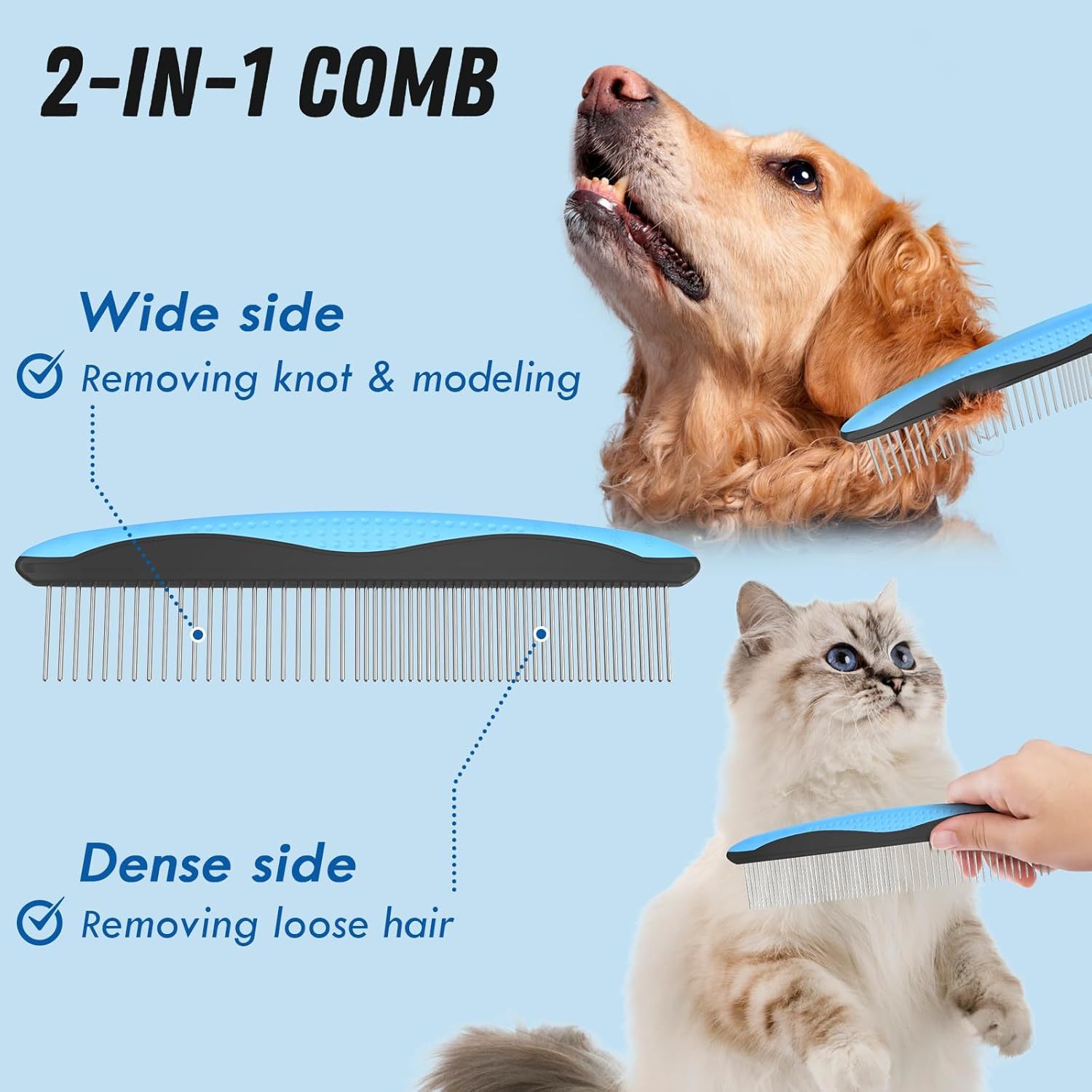 2pcs heavy duty pet grooming kit with metal comb brush long matte hair remover for dogs cats curly thick coat shedding detangling brush for   bichon frise shih tzu pomeranian dog brush for shedding and grooming dog comb for grooming dematting comb for cats shedding brush dog combs for grooming dog grooming combs dog brushes for shedding and grooming dog brushes for shedding and cleaning deshedding comb veterinary supplies   for animals Product details 2