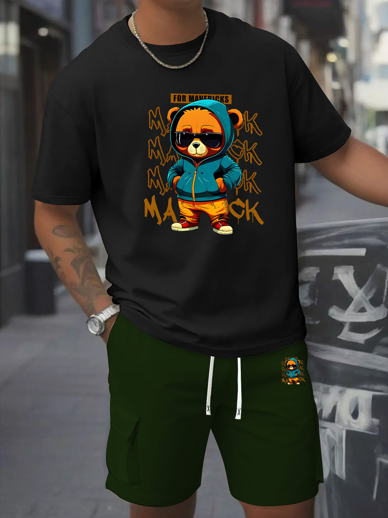 Men's Two-Piece Set with Loose Cotton T-Shirt and Work Pants