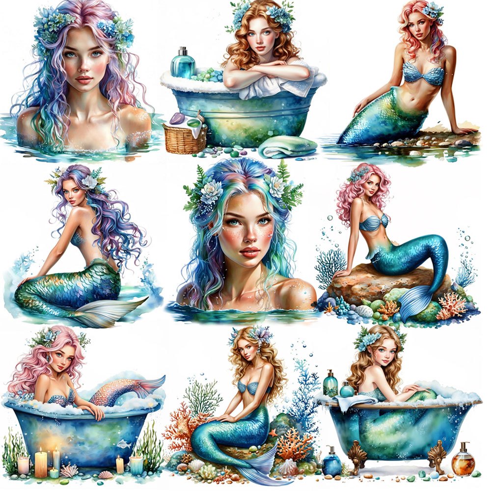 

Mermaid-themed Sticker Pack For Diy Crafts, Scrapbooking & Laptop Decor - Matte , Self-adhesive, Geometric Patterns, Anime Theme, Irregular Shape