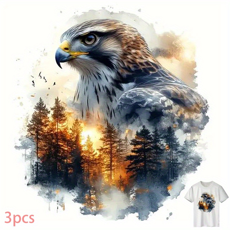 E-shop 3 Stück Hochauflösende Adler-Muster T-Shirt Druck Wärmeübertragung Aufbügel-Patches Kleidungsapplikationen Schneidbar Nahtloses Hochwertiges