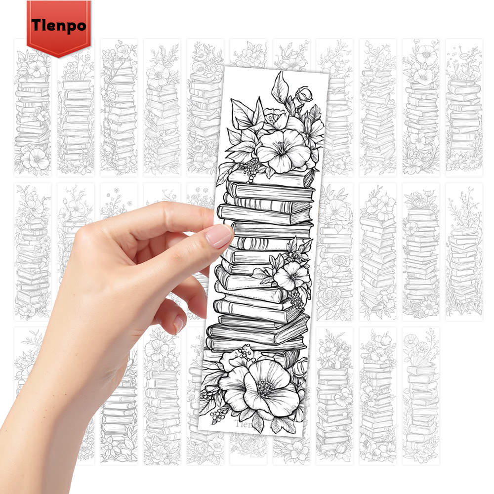 TEMU 32 piezas, Separadores de libros para colorear con pila de libros y flores, de papelería para libros, Separadores de libros divertidos, Diseño