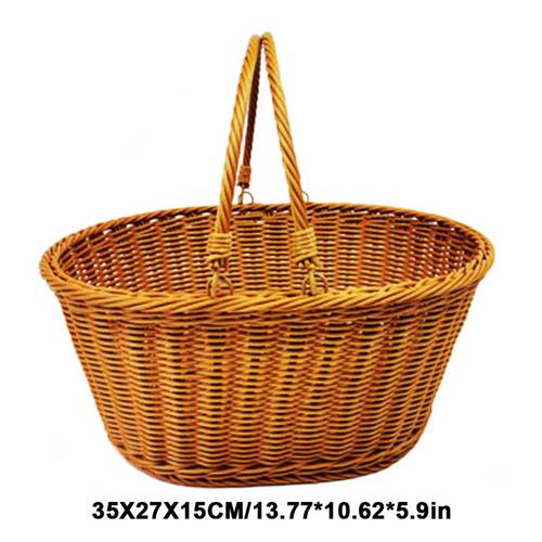 large bohemian wicker basket with foldable handle lightweight durable rattan storage basket for outdoor picnic rectangular design 35x27x15cm 13 77x10 62x5 9in rustic farmhouse decor