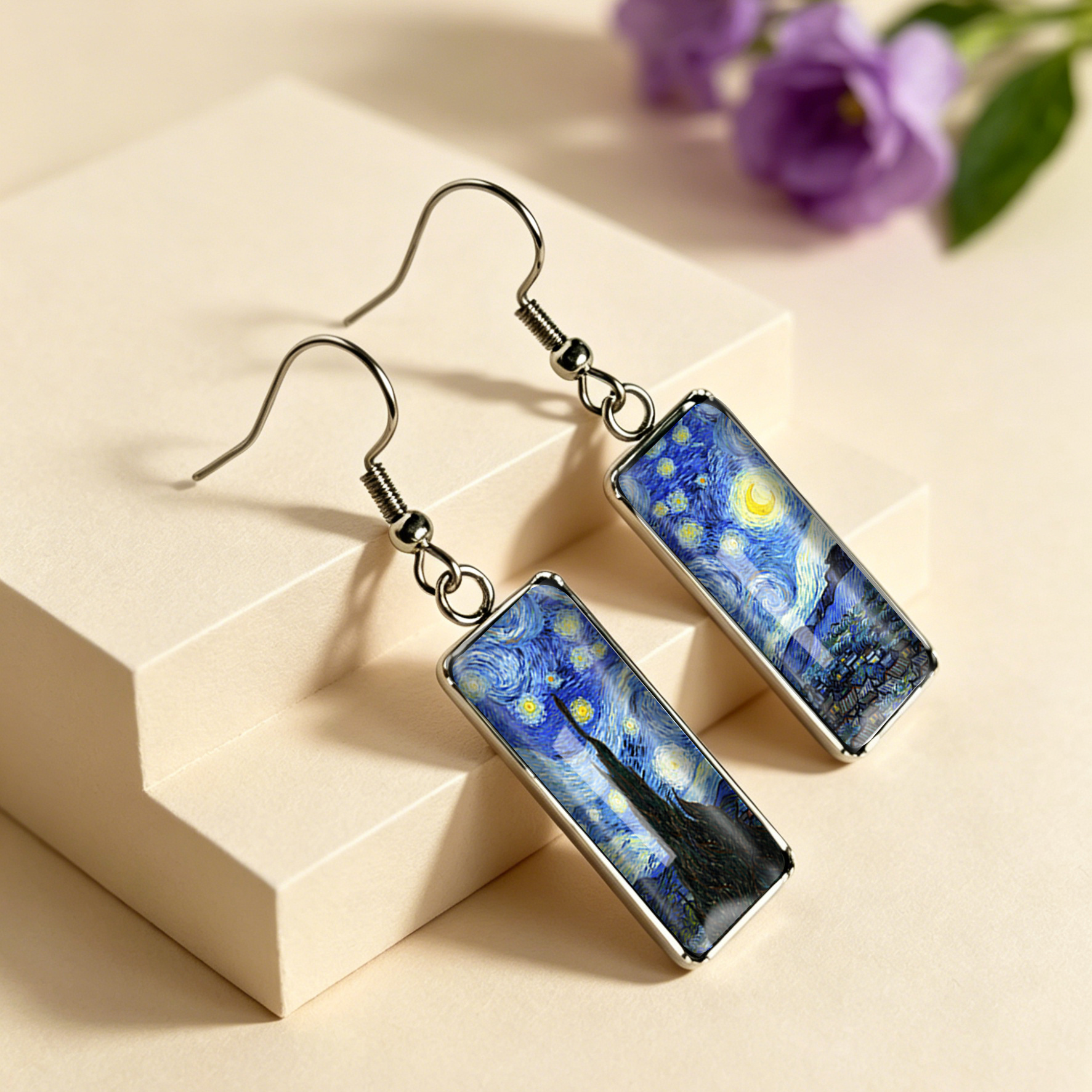 Women's Van Gogh Starry Night Rectangular Ear Hooks