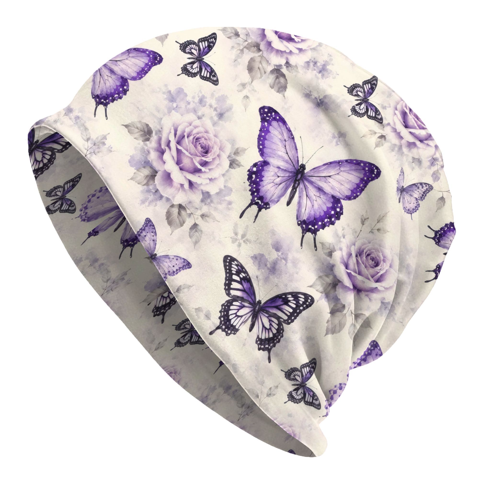 TEMU 2d Print Design Purple Floral Pattern Print Turban Bonnet Cool Unisex Outdoor Headwear Hat For Unisex