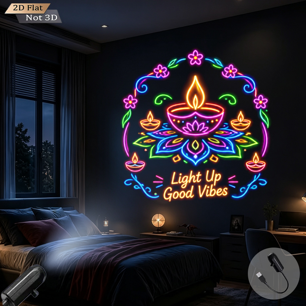 TEMU Portable Usb Powered Projector Light Diwali Neon Lamps With Floral Led Projection Lamp Ambient Night Light Decor For Bedroom Living Room Diwali