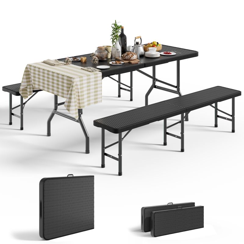 Image of Homall Outdoor Portable Camping Table Set, Folding Garden Table With 2 Benches, Camping Picnic Outdoor Table Camping Table Non-food Direct Contact