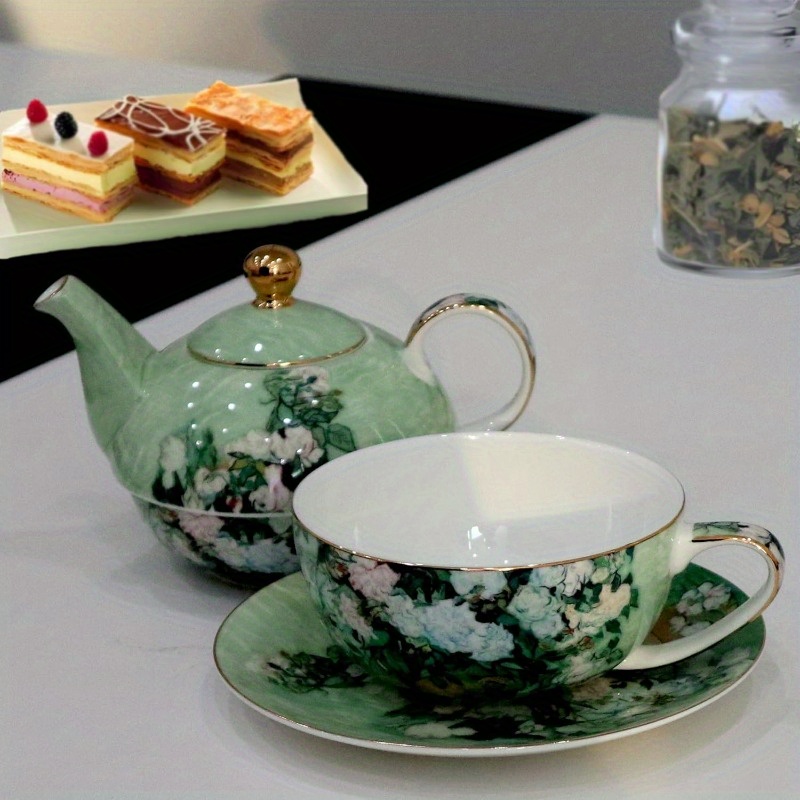 porcelain 13oz tea for one teapot and cup set vintage floral ceramic tea set european style tea pot and saucer set white roses, tea pot and cup set, tea set with pot and cups, tea cup set with pot, chinese tea set, tea cups set, home tea ceremony, afternoon tea,  , elegant saucer,   porcelain,  , tea accessories, tea enthusiasts, gift for her Product details 4