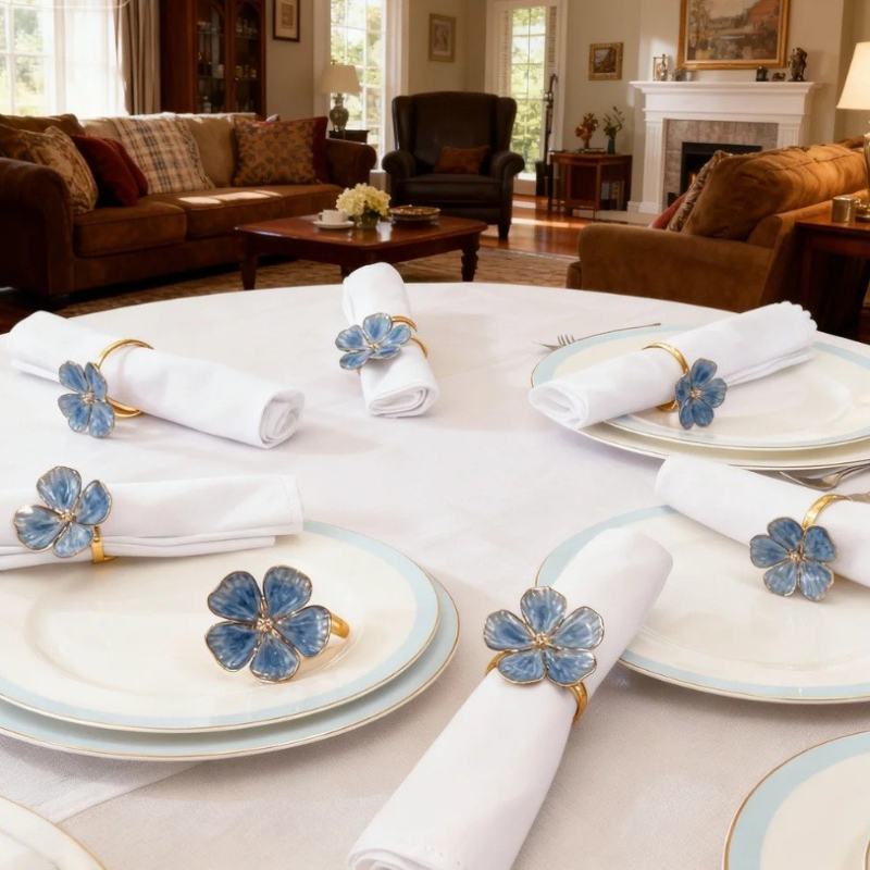 TEMU Set portatovaglioli blu, adatti per ed estate, per il Ringraziamento e i matrimoni. Portatovaglioli decorativi in stile boh矇mien vintage, adatti