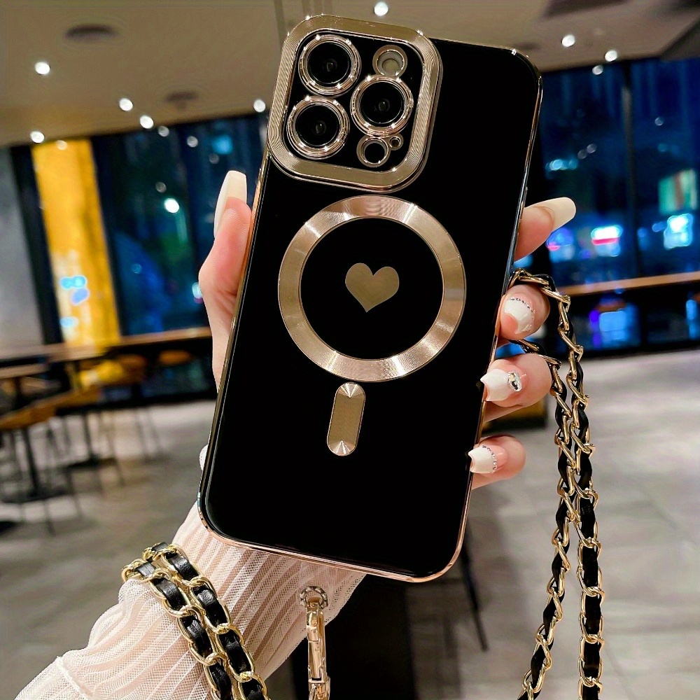 TEMU Telefoonhoesje - Stijlvolle dames crossbody telefoonhoes met hart en magnetische sluiting, compatibel met iPhone 16 Pro Max/iPhone 13 Pro Max