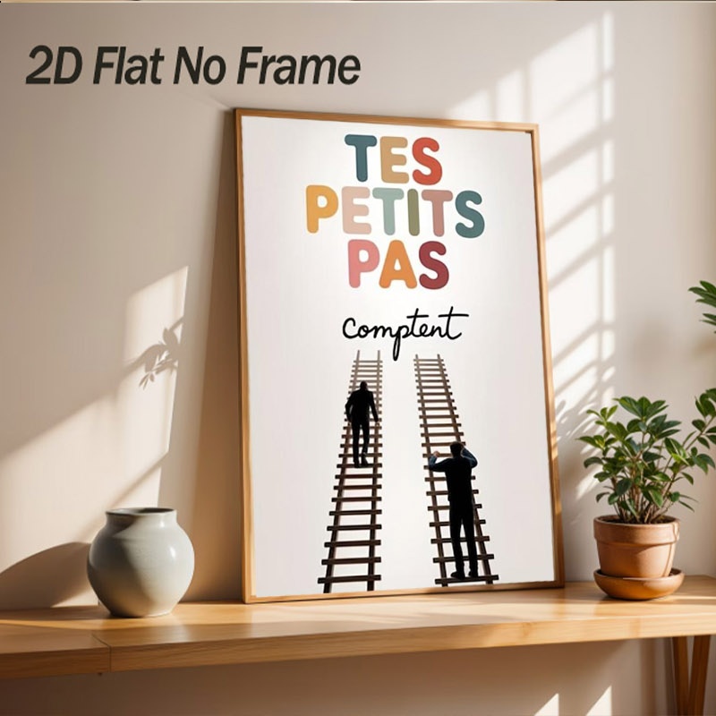 TEMU Affiche sur toile cadre 2D, 2D plat, 2D/Plat ; Affiche sur toile cadre ; Affiche sur toile avec française 'Tes Pas Comptent' ; Affiche de