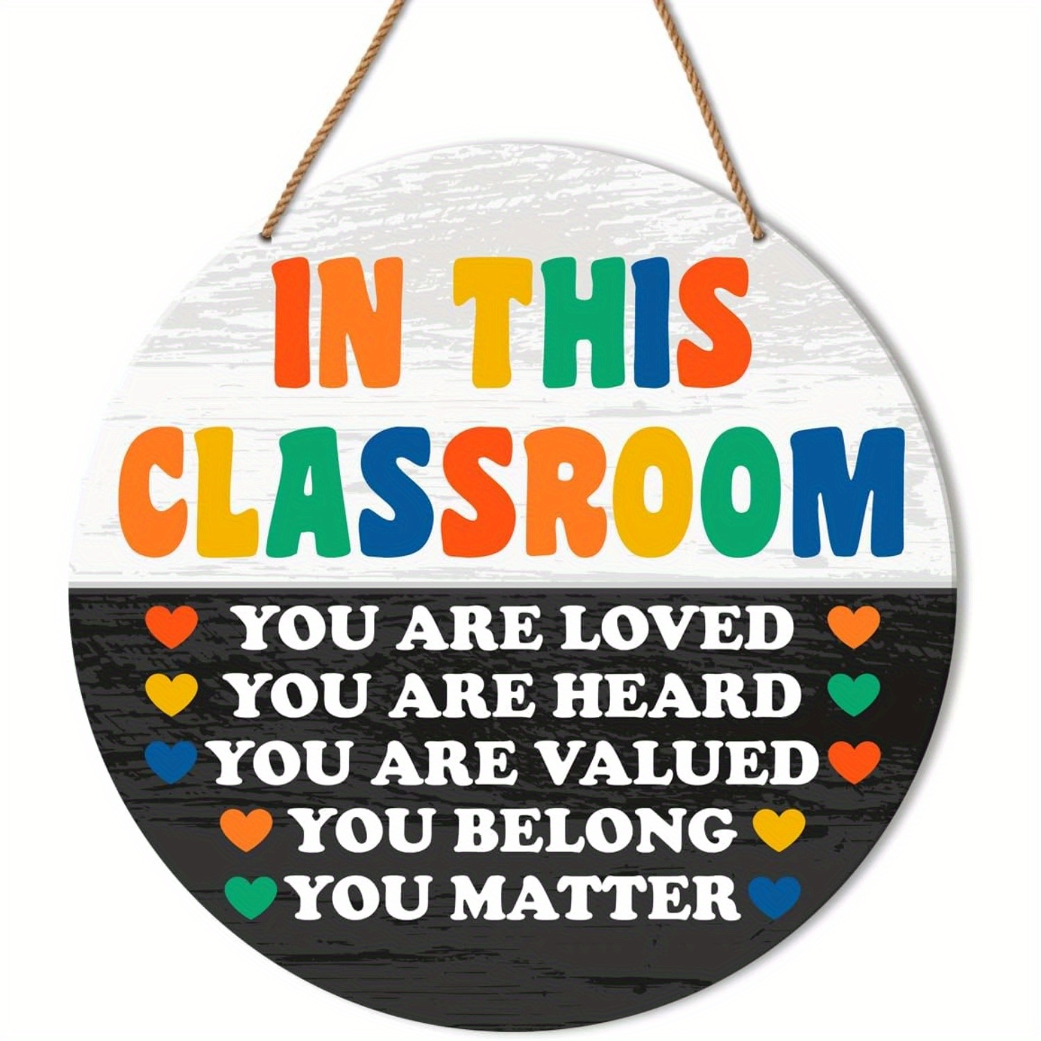 TEMU Letrero colgante de madera 2D, placa con de bienvenida inspirador para el aula, adorno de madera con impresión artística colorida, decoración